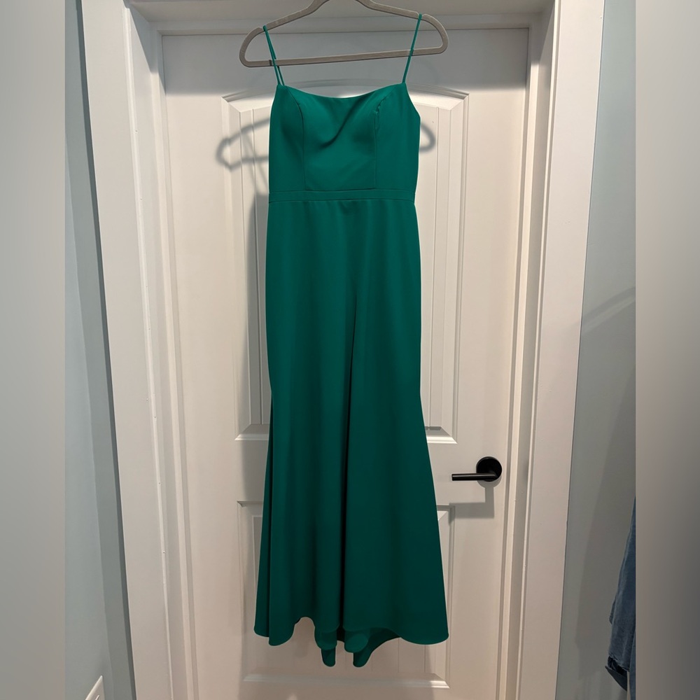BHLDN Teal Spaghetti Strap Gown